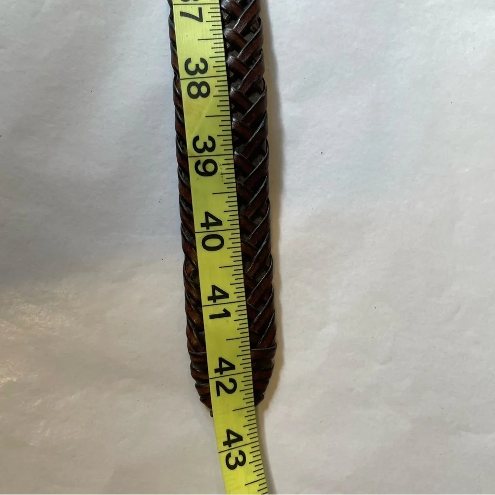 Vintage Braided Woven Brown Genuine Leather Belt Brass Square Buckle Mens Sz 38
